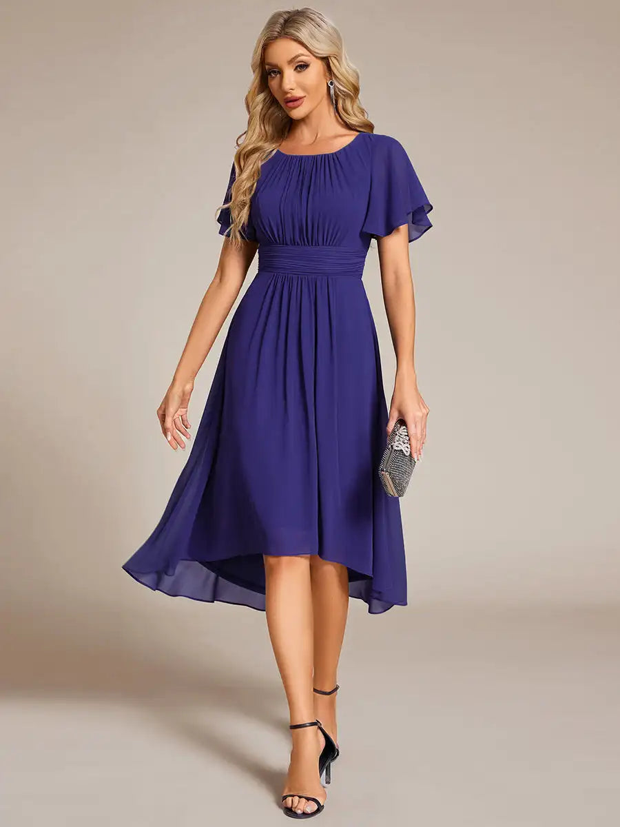 BAZIIINGAAA Party Dress Graceful Lotus Leaf Pleated A-Line Knee Length Wedding Guest Dress Evening Dress