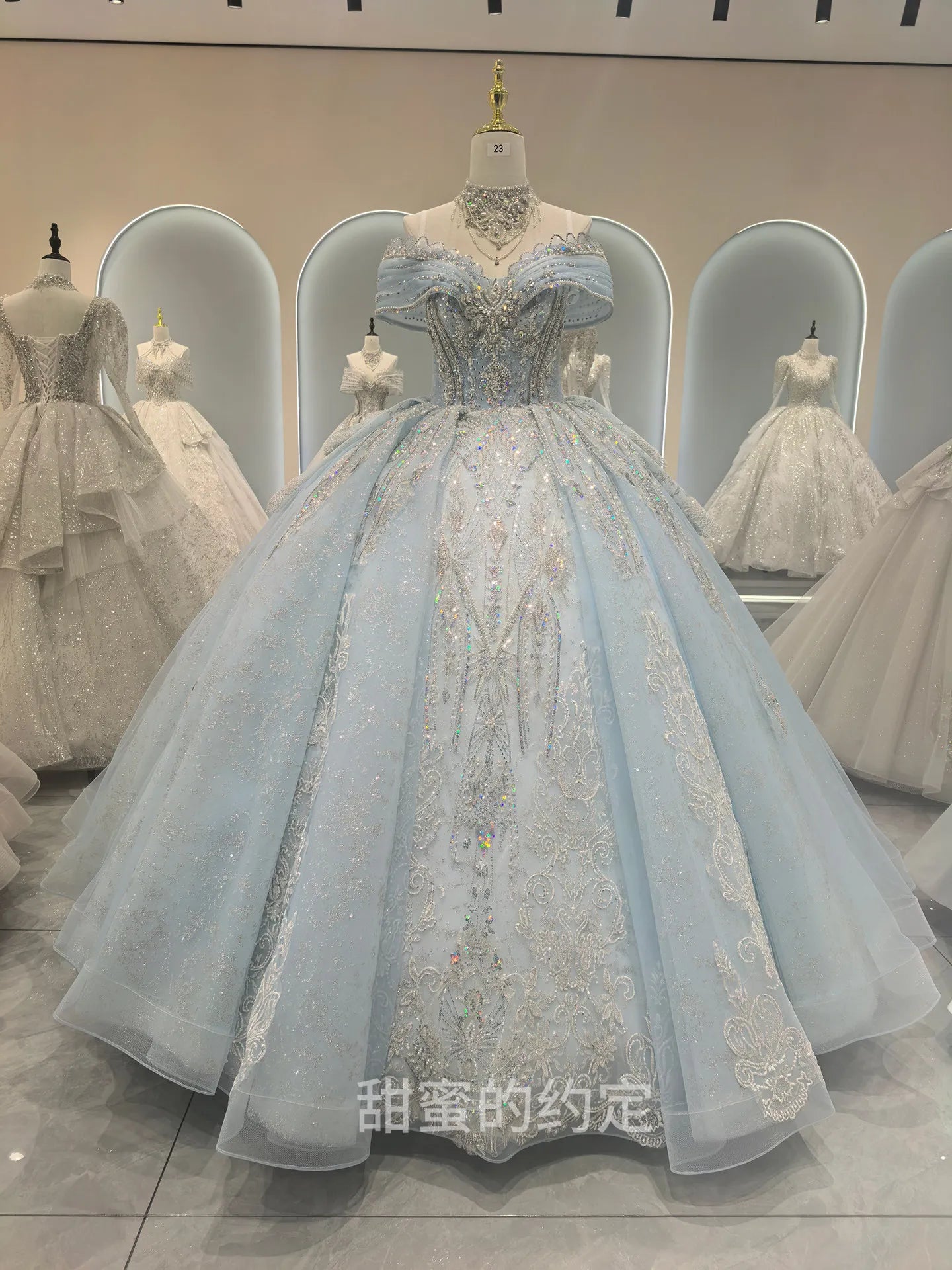 It's Yiiya High Quality Wedding Dress Sky blue Beads Off shoulder Princess Floor Length Plus size Customized Bride Gowns CC001