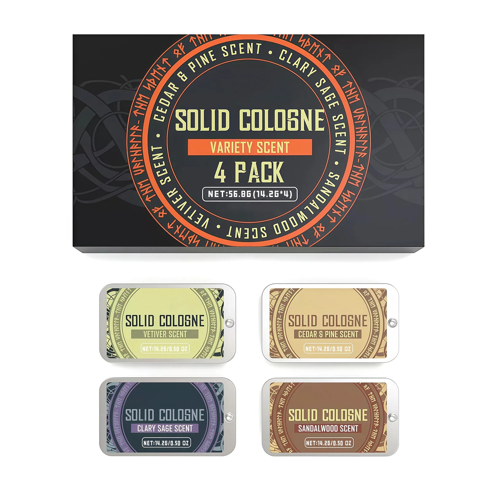 Men's Solid Perfume Set with 4 Different Natural Scents Suitable for Work, Travel, Dating and Other Places