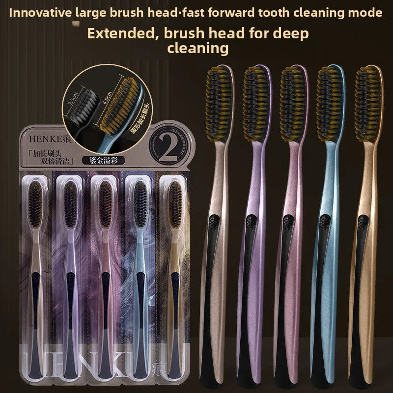 Big head cleaning U-shaped long brush toothbrush with black gold handle,suitable for travel and home use,efficient oral cleaning
