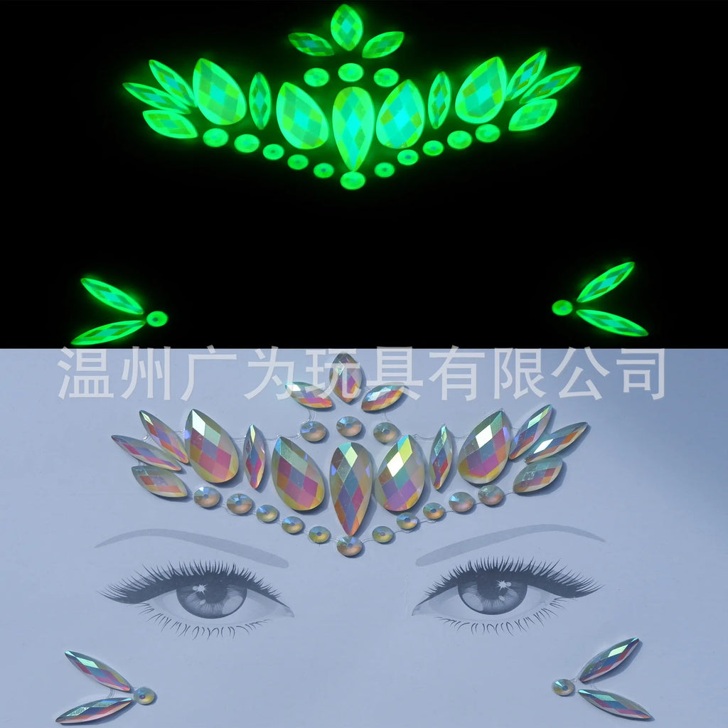 Style Glow Face Tattoos Halloween Temporary Body Stickers for Rave Carnival Music Concert Festival Party Makeup