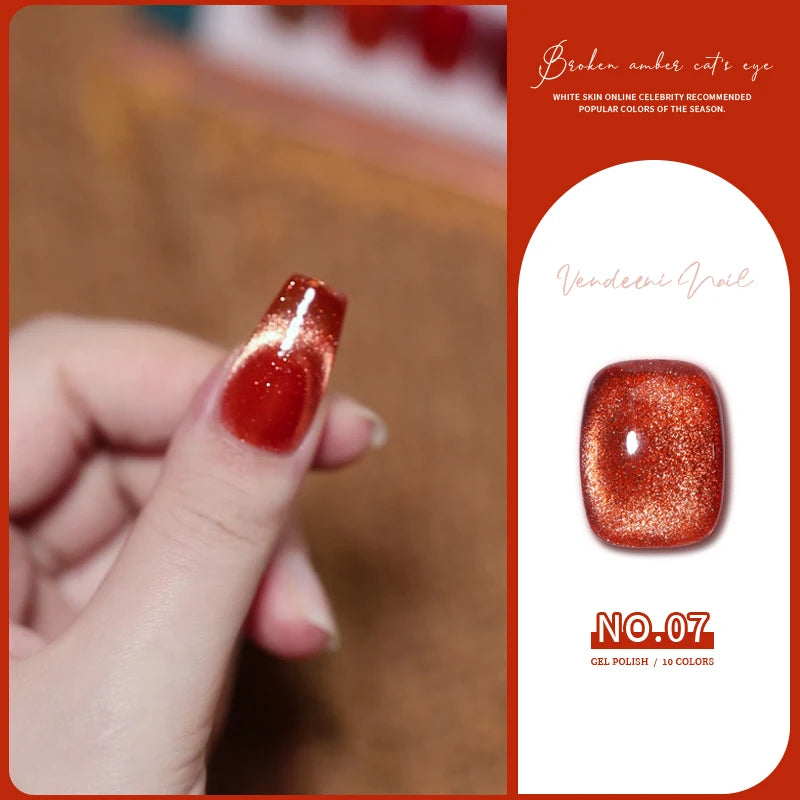 Vendeeni 10 Colors Amber Broken Diamond Cat Eye Gel Nail Polish Glitter Magnetic UV Soak Off Gel Varnish Reflective Gel Lacquer