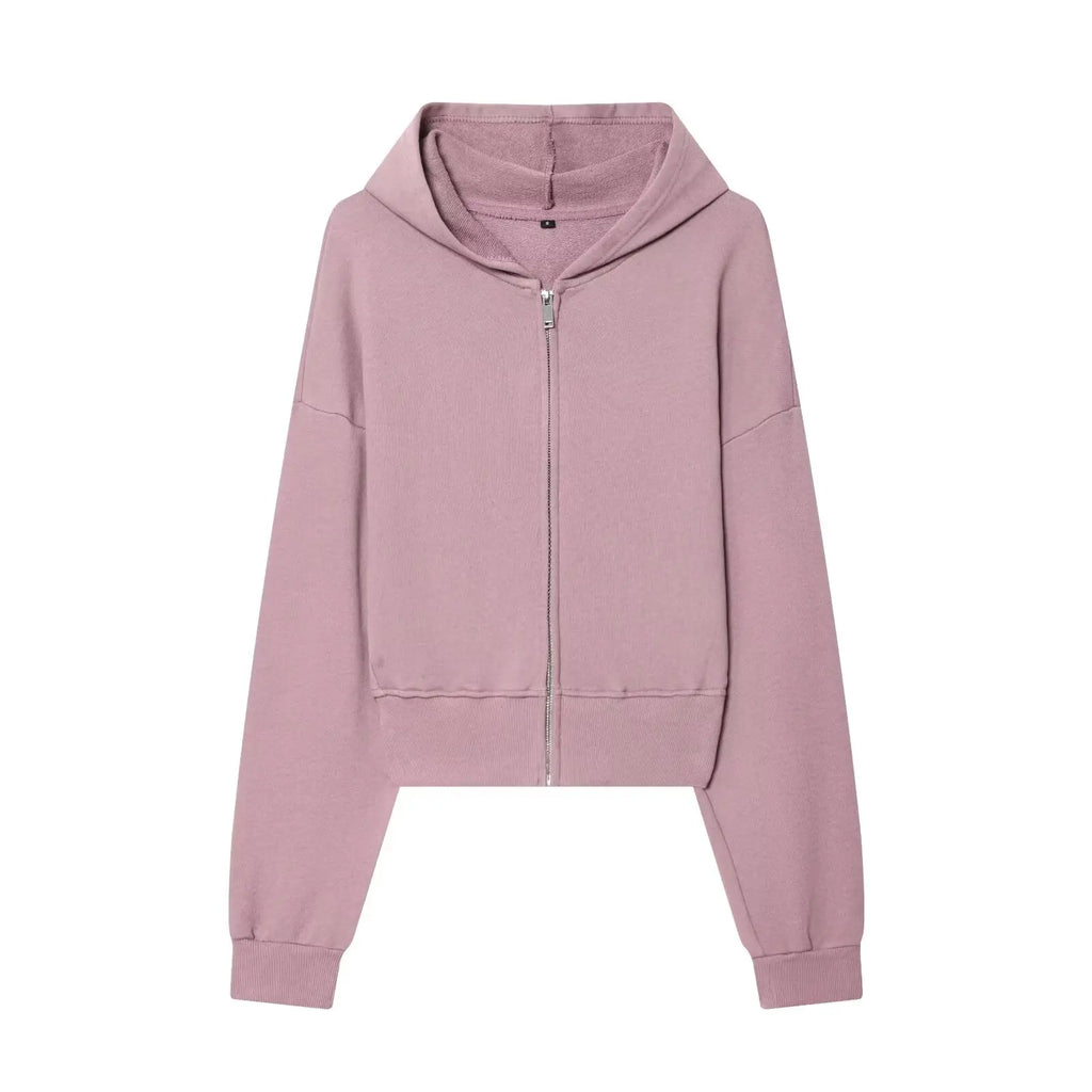 Spring & Autumn Matching Sets for Women Relaxtion Cotton Hoodies Set Cropped Zipper Hoodie + Tonal Straight Leg Drawstring Pants