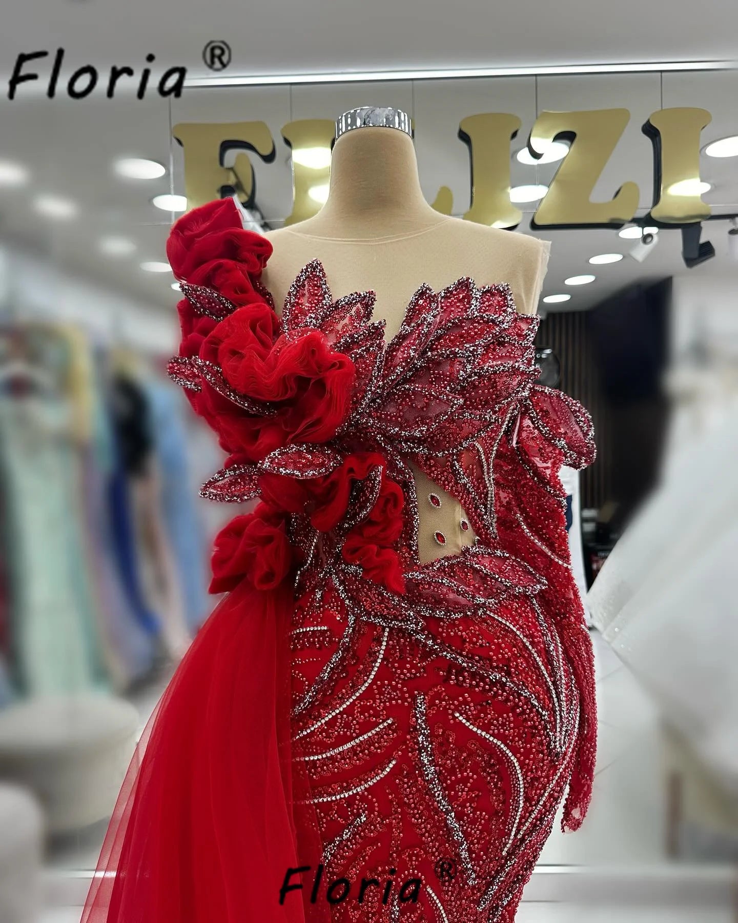 Luxury Red Wedding Dresses Beaded 3D Leaves Ruffles Mermaid Formal Party Gowns Prom Woman Dress Customized Vestidos de Gala 2026