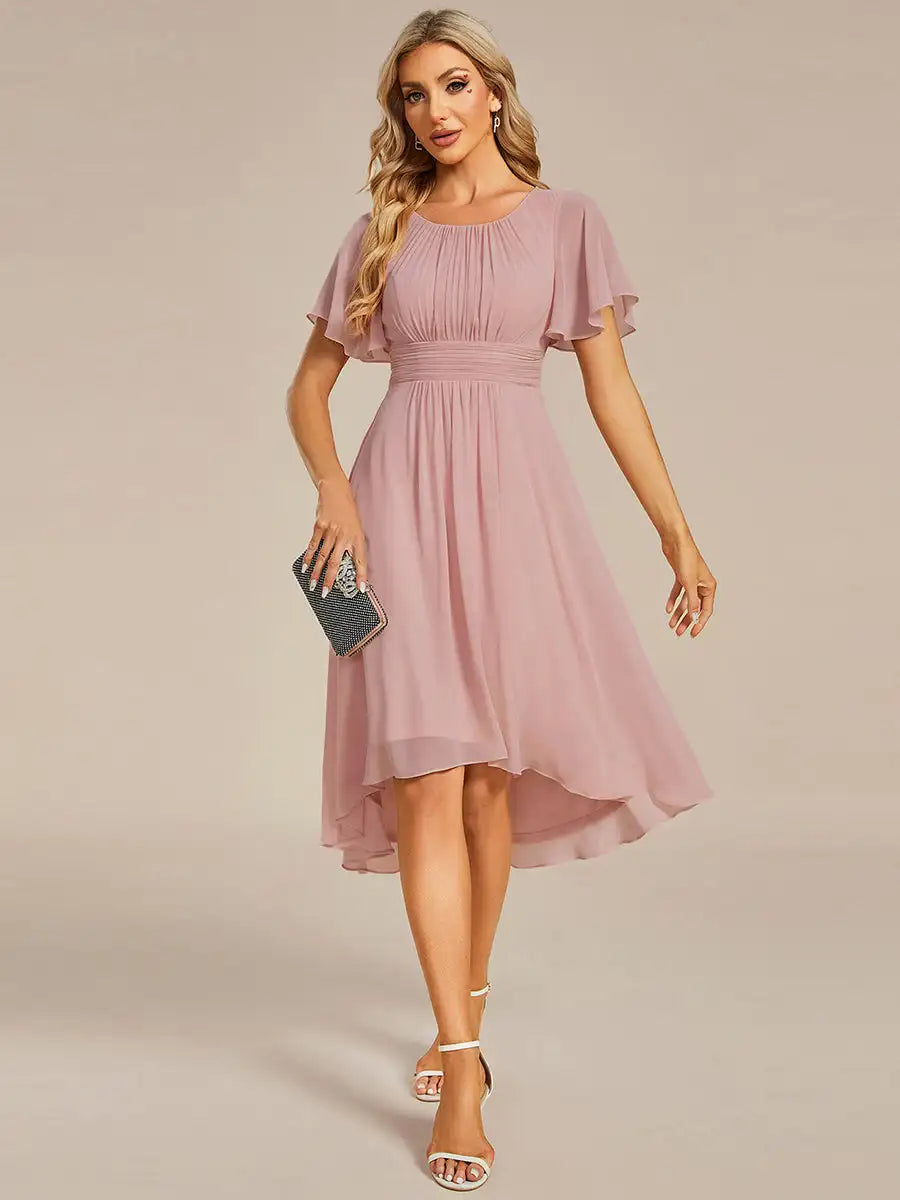 BAZIIINGAAA Party Dress Graceful Lotus Leaf Pleated A-Line Knee Length Wedding Guest Dress Evening Dress