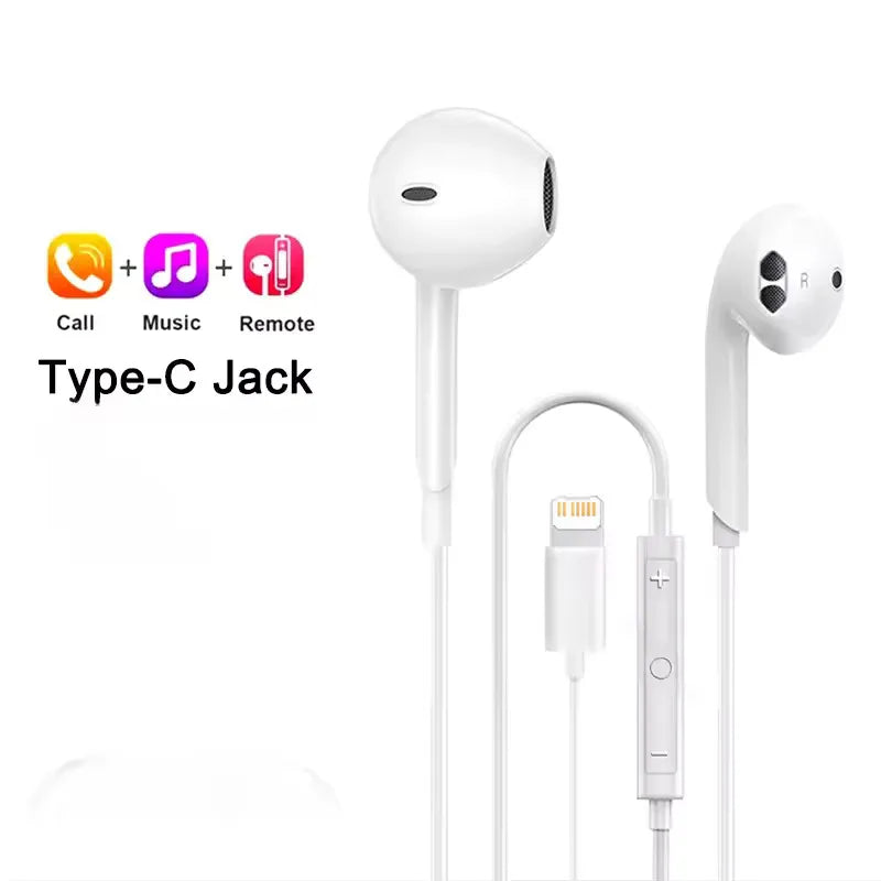 Original Headphones For Apple iPhone 16 15 14 13 11 12 Pro Max Plus In-ear Lightning 3.5MM Wired Bluetooth Earphones Accessories