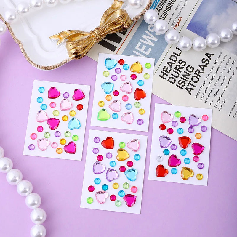 Hot Selling Colorful Acrylic Diamond Stickers Self Adhesive Mixed Heart Round Gems for Phone Case DIY Craft Supplies