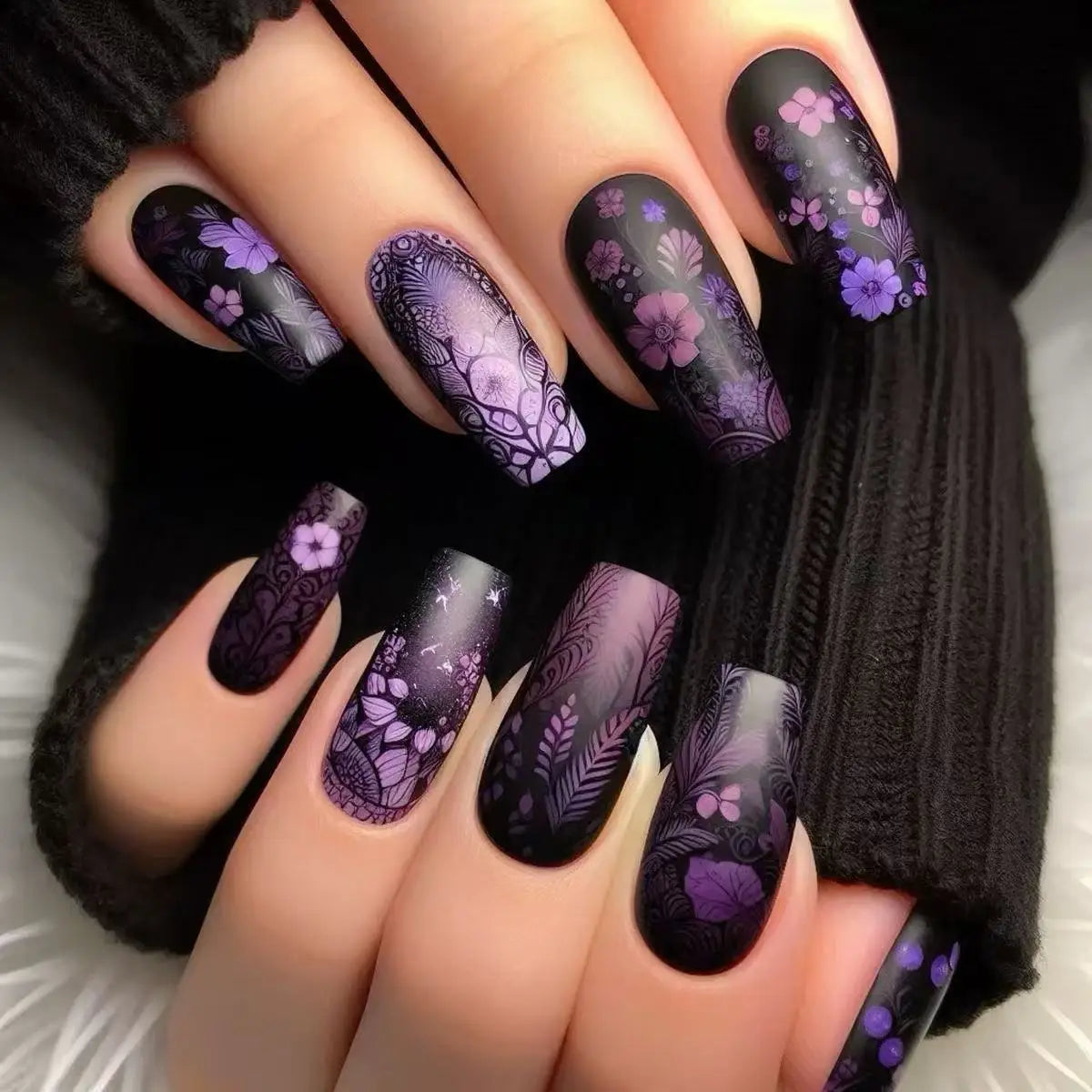24PCS Gentle Matte Cherry Blossom Fake Nails Ballet Press on Nails Hand Painted European American Design Ins Style False Nails