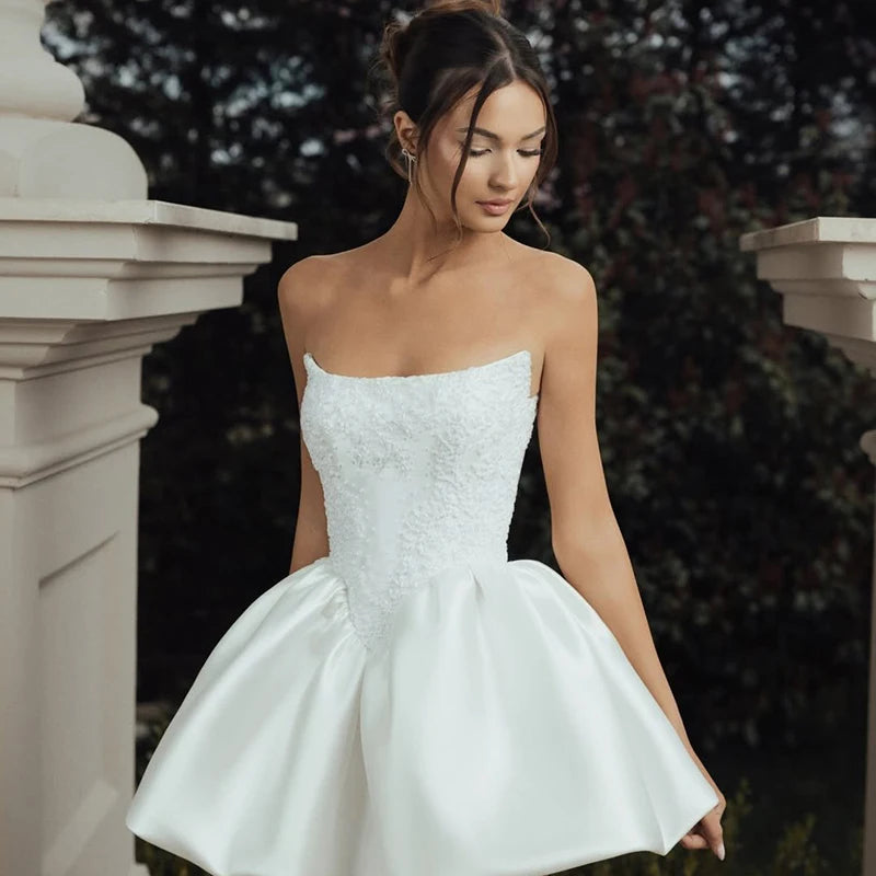 Eightree Formal Short Wedding Dresses Boho Strapless Appliques Lace Mini Bridal Dress Women Evening Wedding Prom Gown Customized