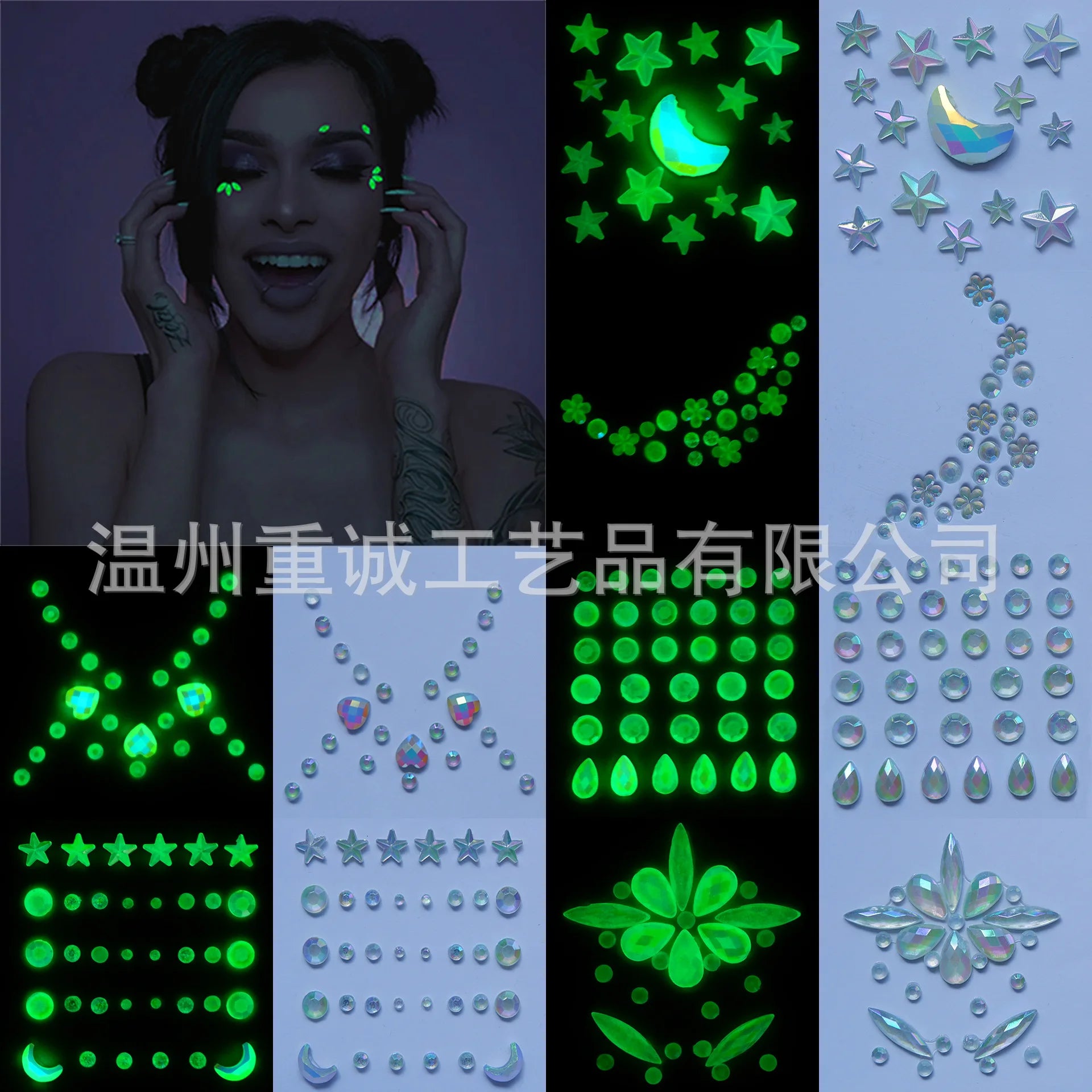 Glow in The Dark Face Rhinestones Self Adhesive Resin Gems for Forehead Third Eye Stage Makeup Party Decor