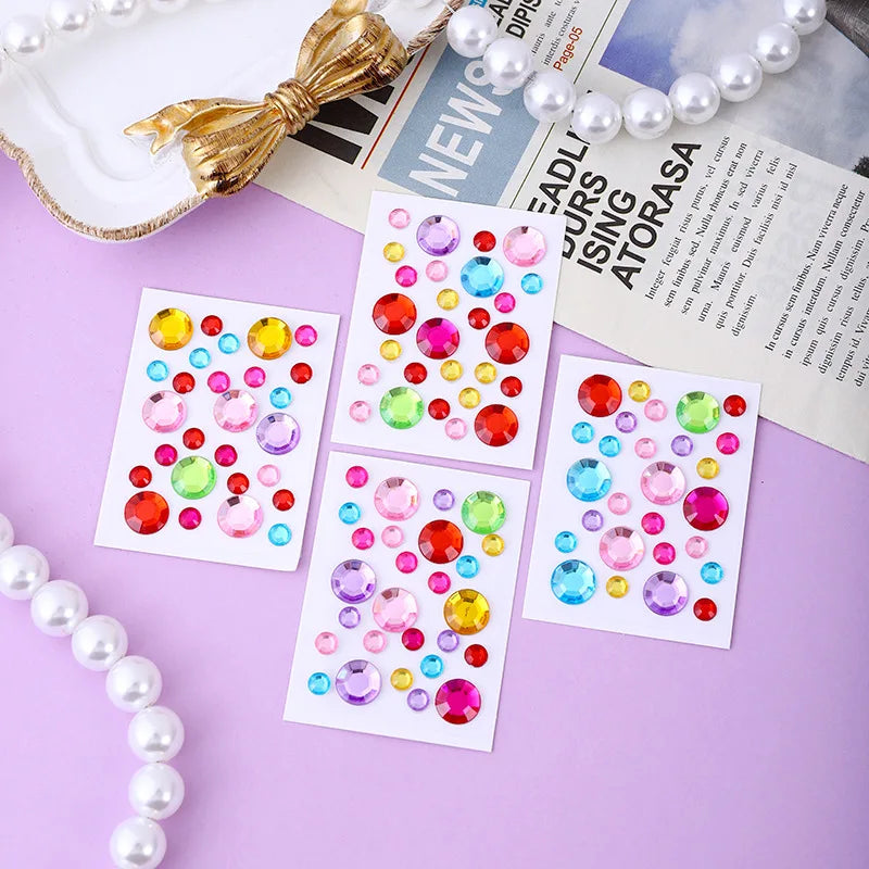 Hot Selling Colorful Acrylic Diamond Stickers Self Adhesive Mixed Heart Round Gems for Phone Case DIY Craft Supplies