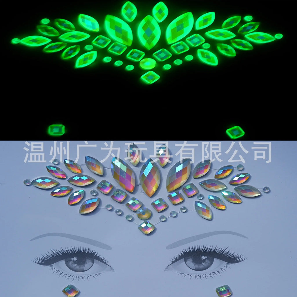 Style Glow Face Tattoos Halloween Temporary Body Stickers for Rave Carnival Music Concert Festival Party Makeup