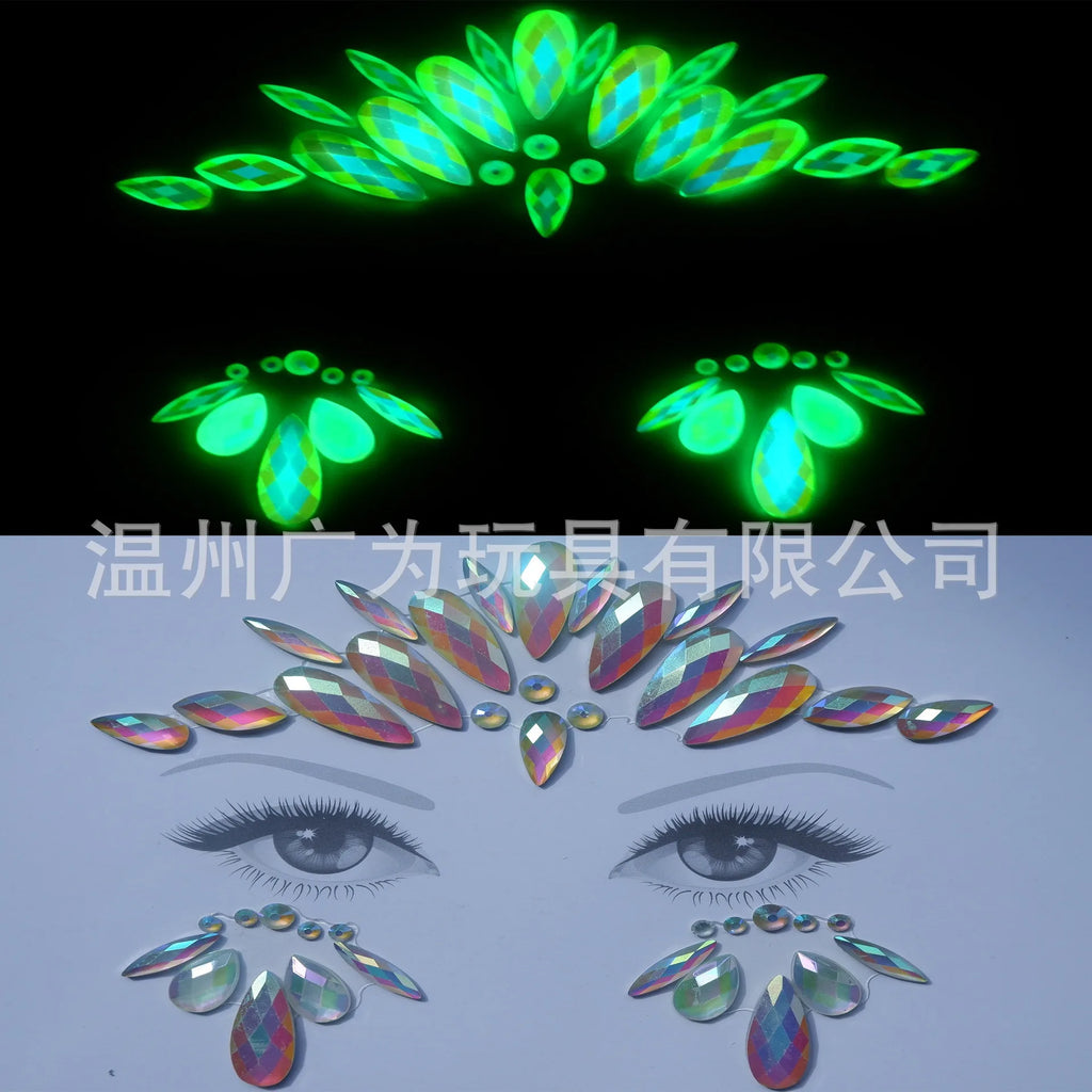 Style Glow Face Tattoos Halloween Temporary Body Stickers for Rave Carnival Music Concert Festival Party Makeup