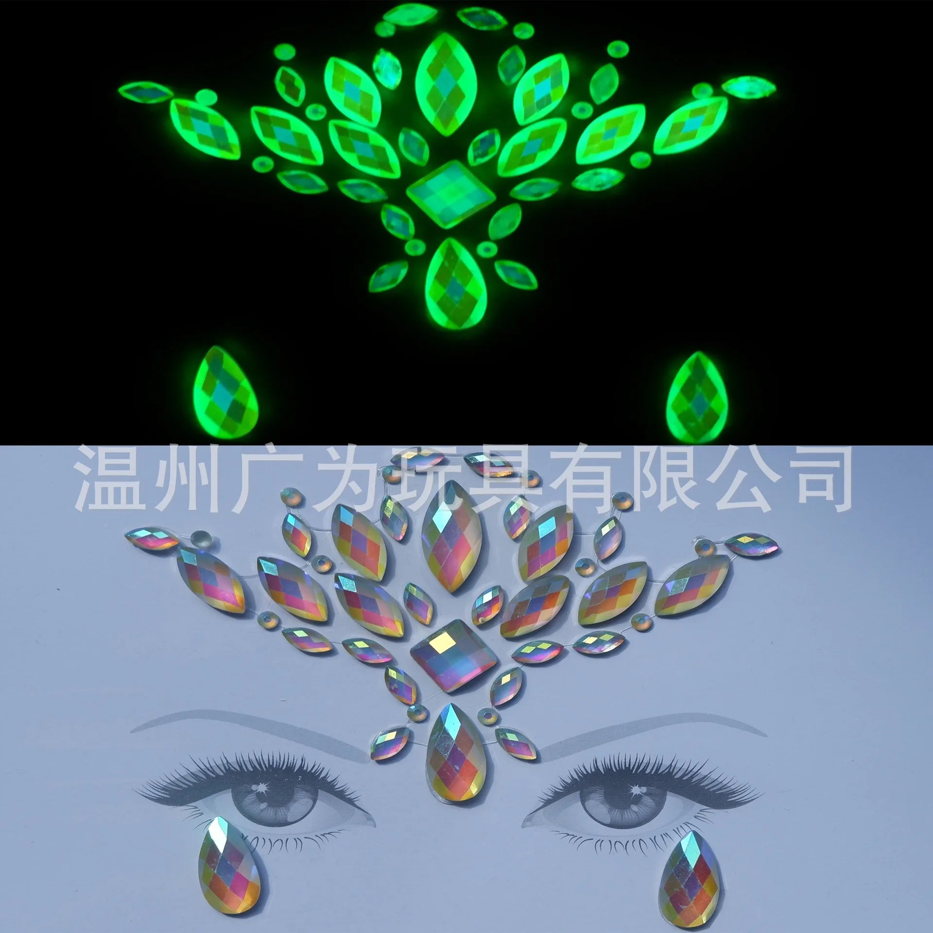 Style Glow Face Tattoos Halloween Temporary Body Stickers for Rave Carnival Music Concert Festival Party Makeup