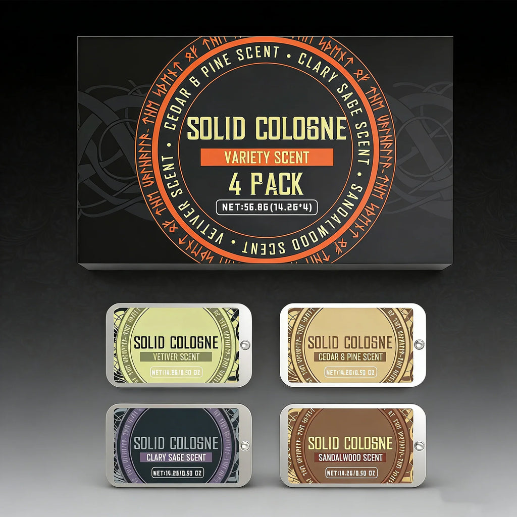 Men's Solid Perfume Set with 4 Different Natural Scents Suitable for Work, Travel, Dating and Other Places