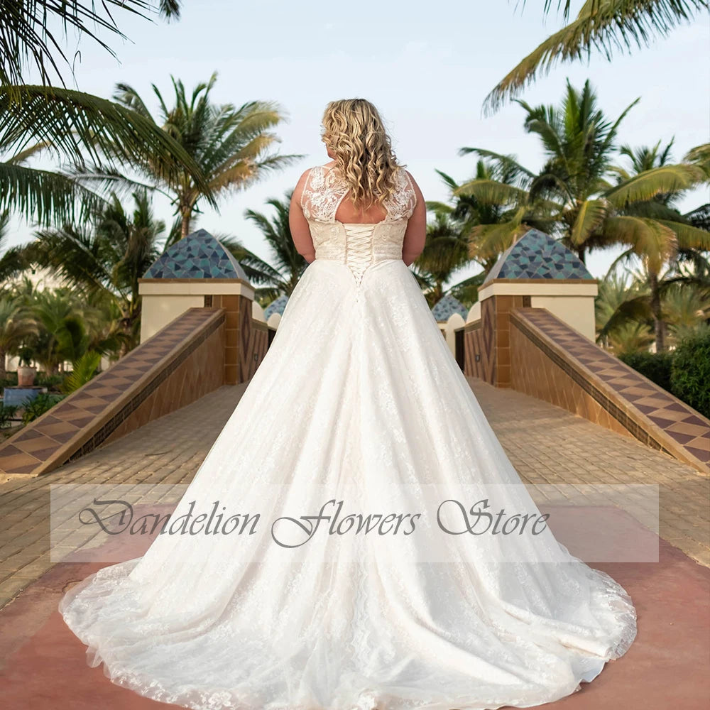 Sexy Wedding Dresses For Women Deep V-Neck Empire Lace Up Bride Gowns Tulle With Lace Applique A-Line Vestido De Roiva Plus Size