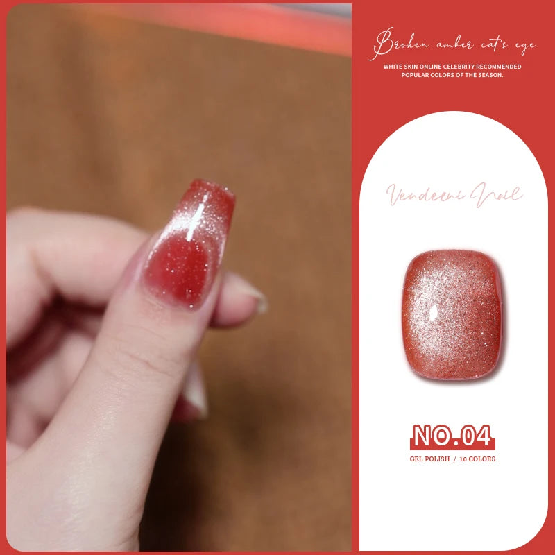 Vendeeni 10 Colors Amber Broken Diamond Cat Eye Gel Nail Polish Glitter Magnetic UV Soak Off Gel Varnish Reflective Gel Lacquer