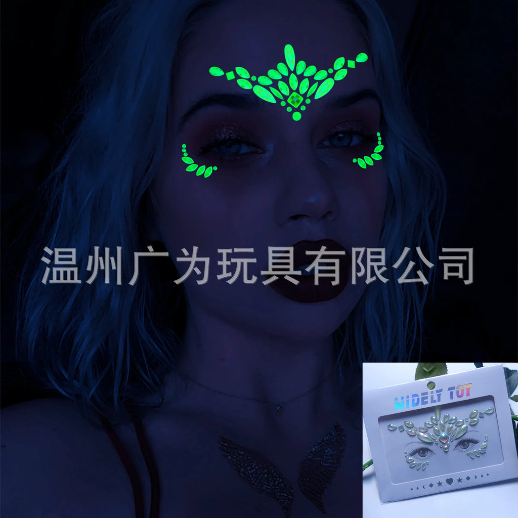 Style Glow Face Tattoos Halloween Temporary Body Stickers for Rave Carnival Music Concert Festival Party Makeup