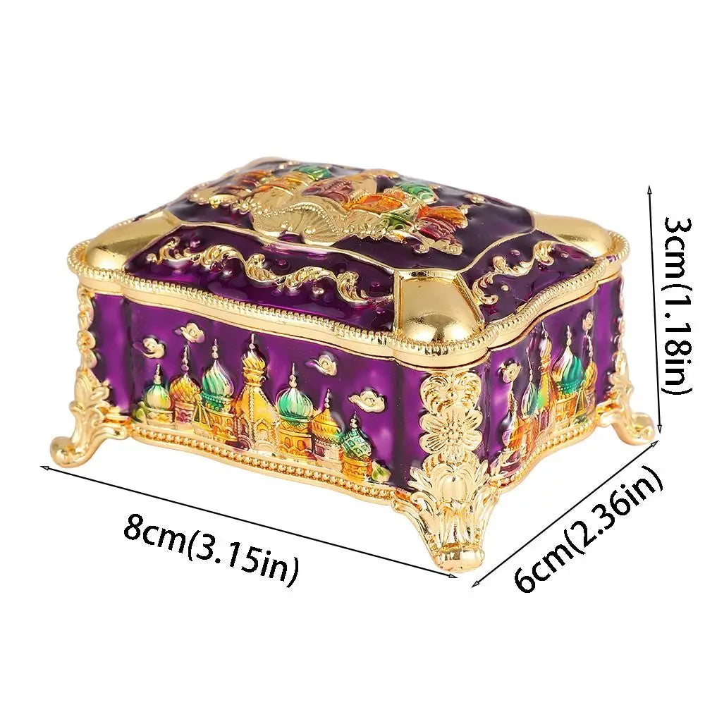 Mini Portable Jewelry Storage Box Enamel Alloy Embossed Castle Ring Storage Jar Colorful Princess European-style Decorative Box
